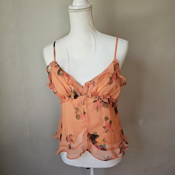 Steve Madden Peach Floral Ruffle Spaghetti Strap Camisole - Picture 7 of 9